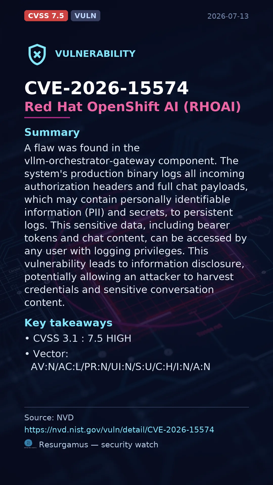 CVE-2026-15574 Red Hat OpenShift AI (RHOAI) Vulnerability