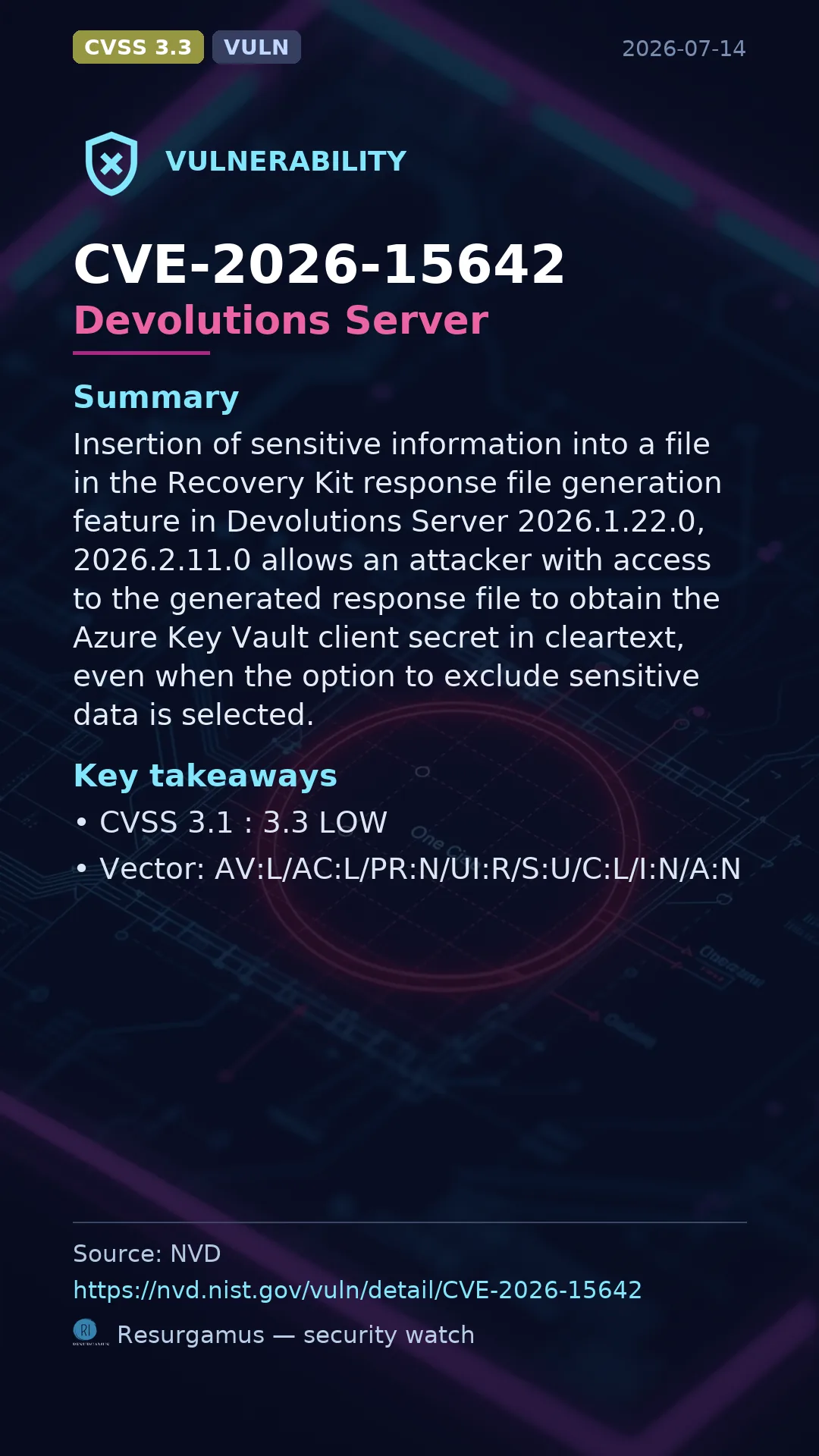 CVE-2026-15642 Devolutions Server Vulnerability