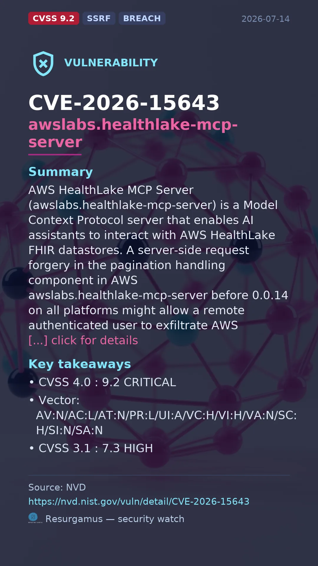 CVE-2026-15643 awslabs.healthlake-mcp-server Vulnerability