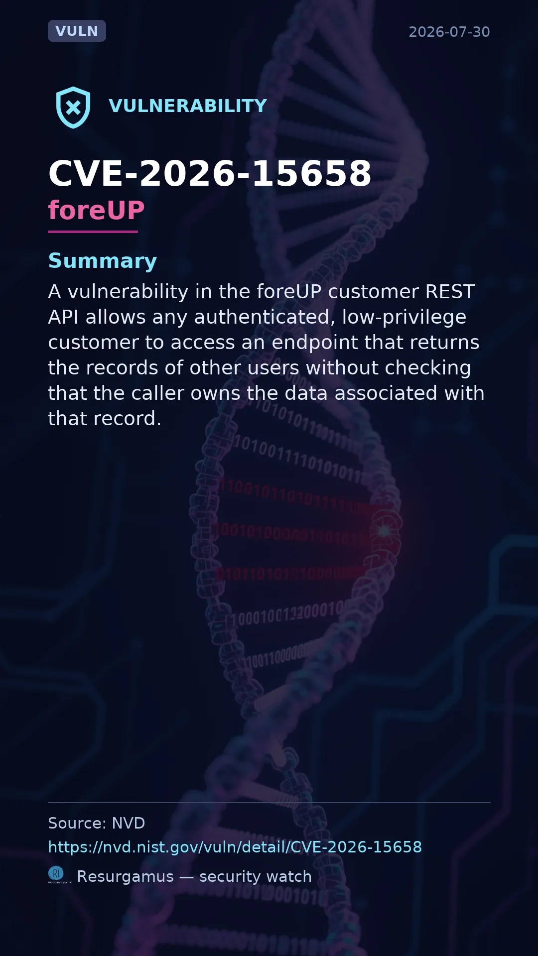 CVE-2026-15658 foreUP Vulnerability