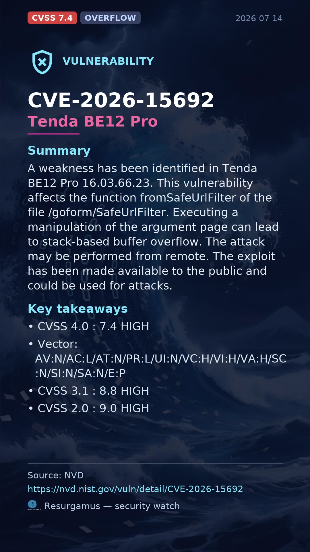 CVE-2026-15692 Tenda BE12 Pro Vulnerability