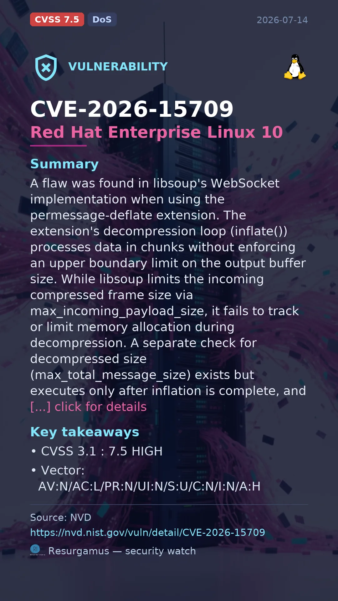 CVE-2026-15709 Red Hat Enterprise Linux 10 Vulnerability