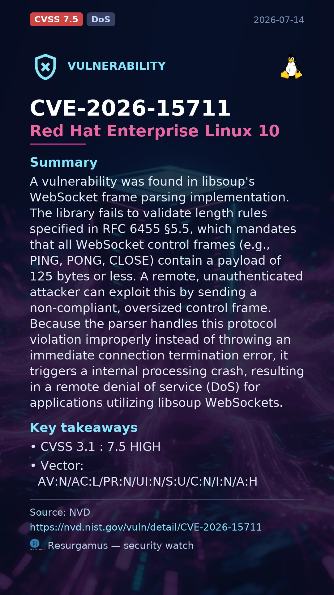 CVE-2026-15711 Red Hat Enterprise Linux 10 Vulnerability