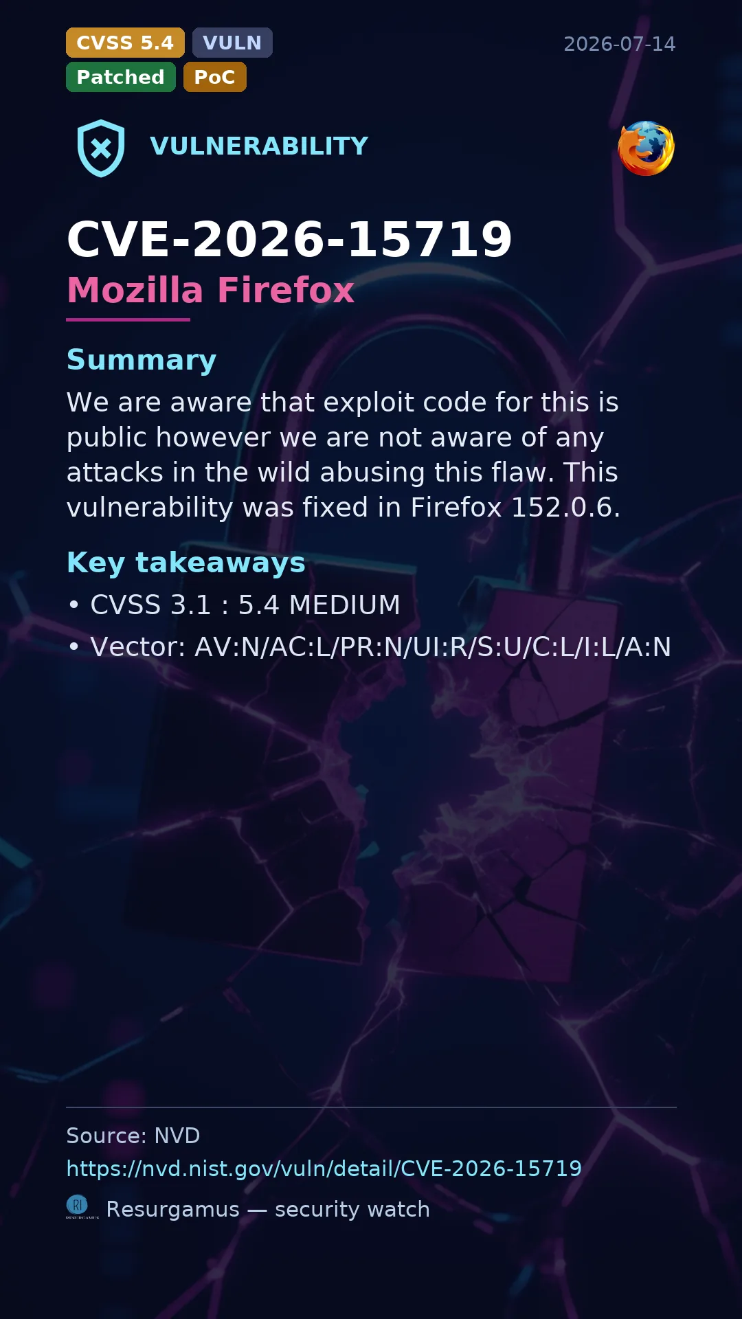 CVE-2026-15719 Mozilla Firefox Vulnerability