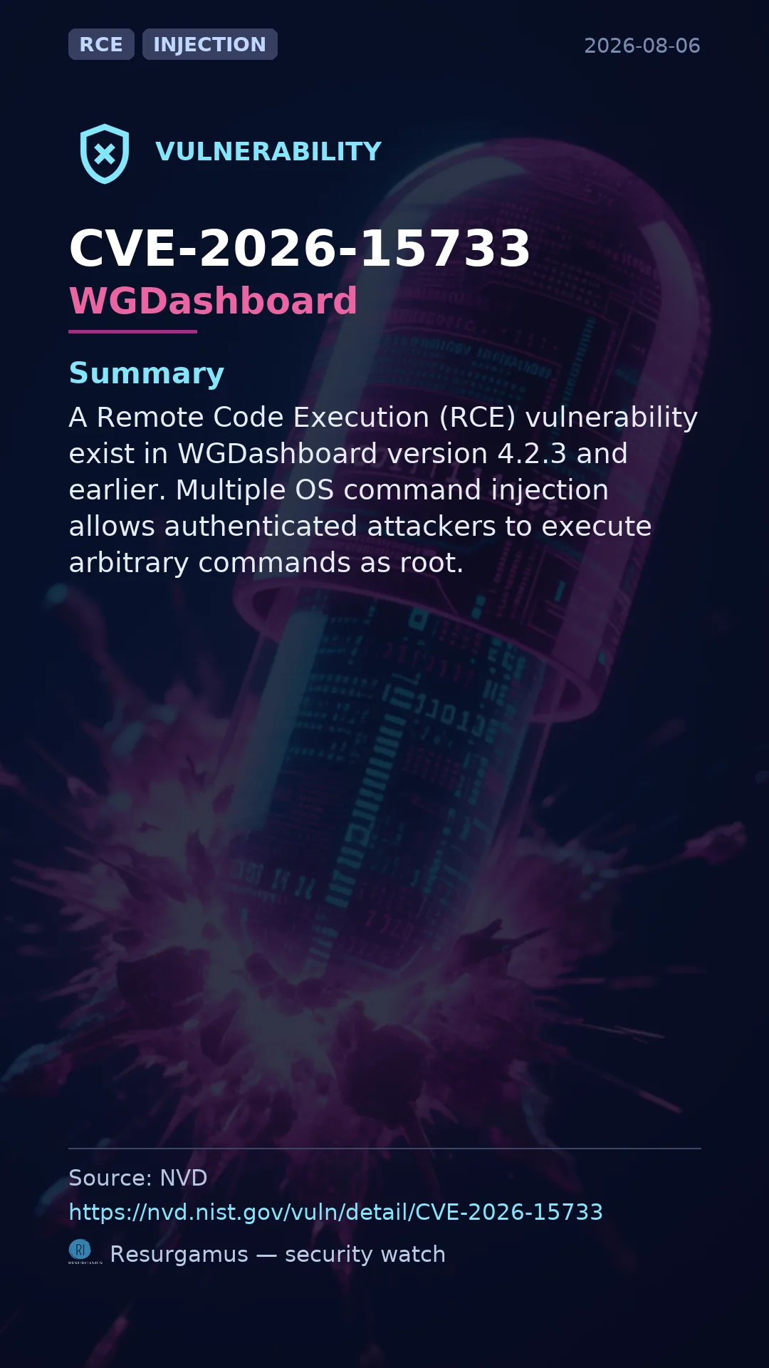 CVE-2026-15733 WGDashboard Vulnerability