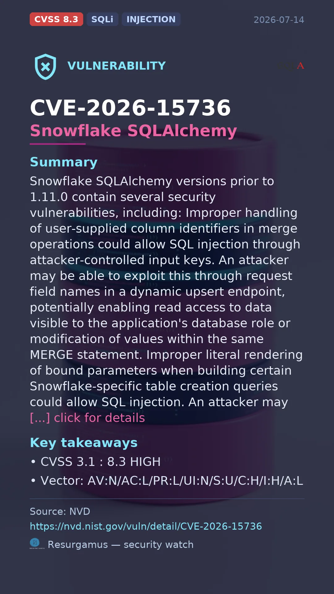 CVE-2026-15736 Snowflake SQLAlchemy Vulnerability