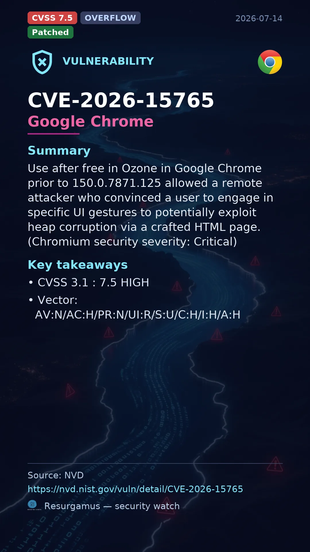 CVE-2026-15765 Google Chrome Vulnerability