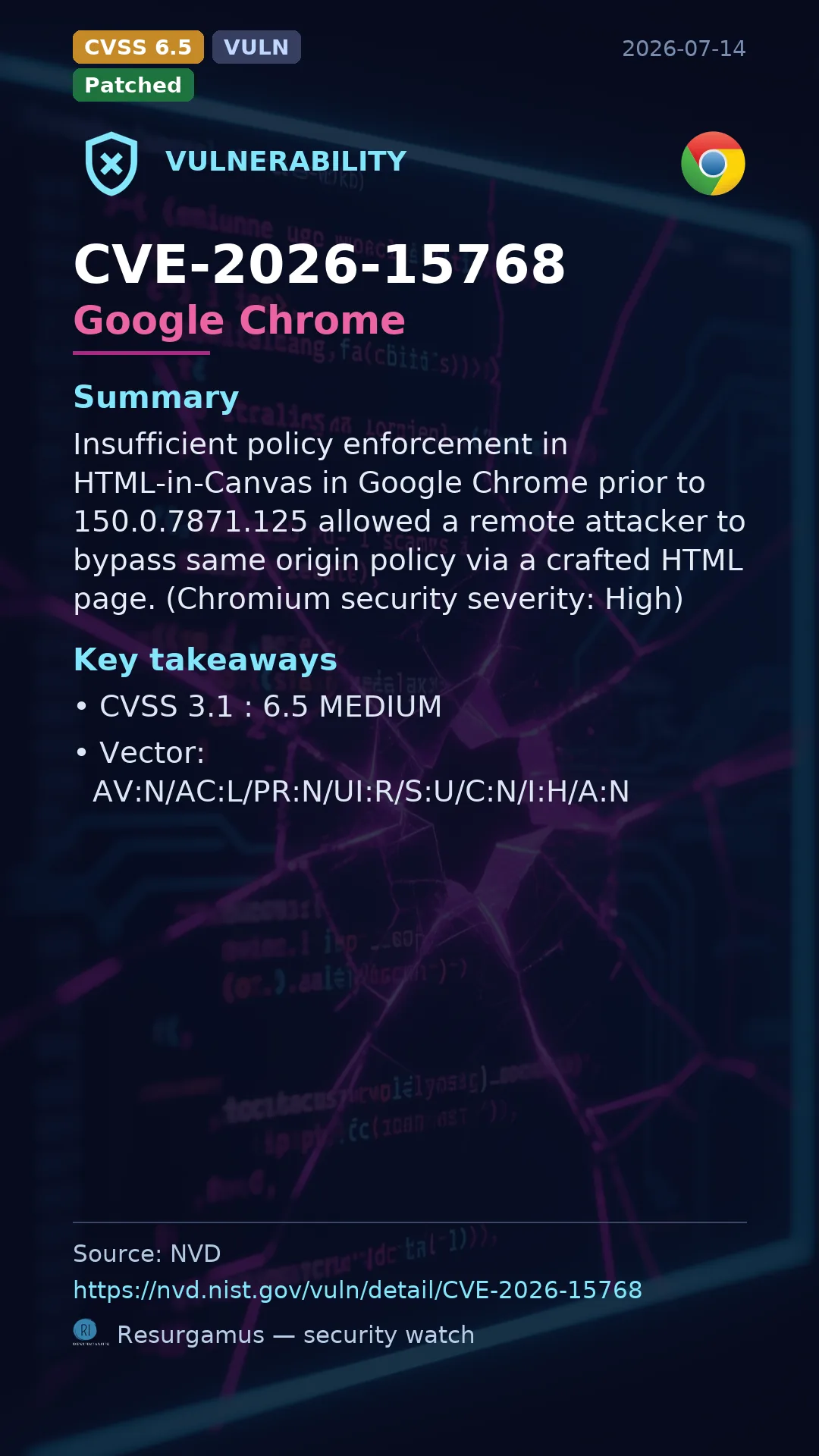 CVE-2026-15768 Google Chrome Vulnerability