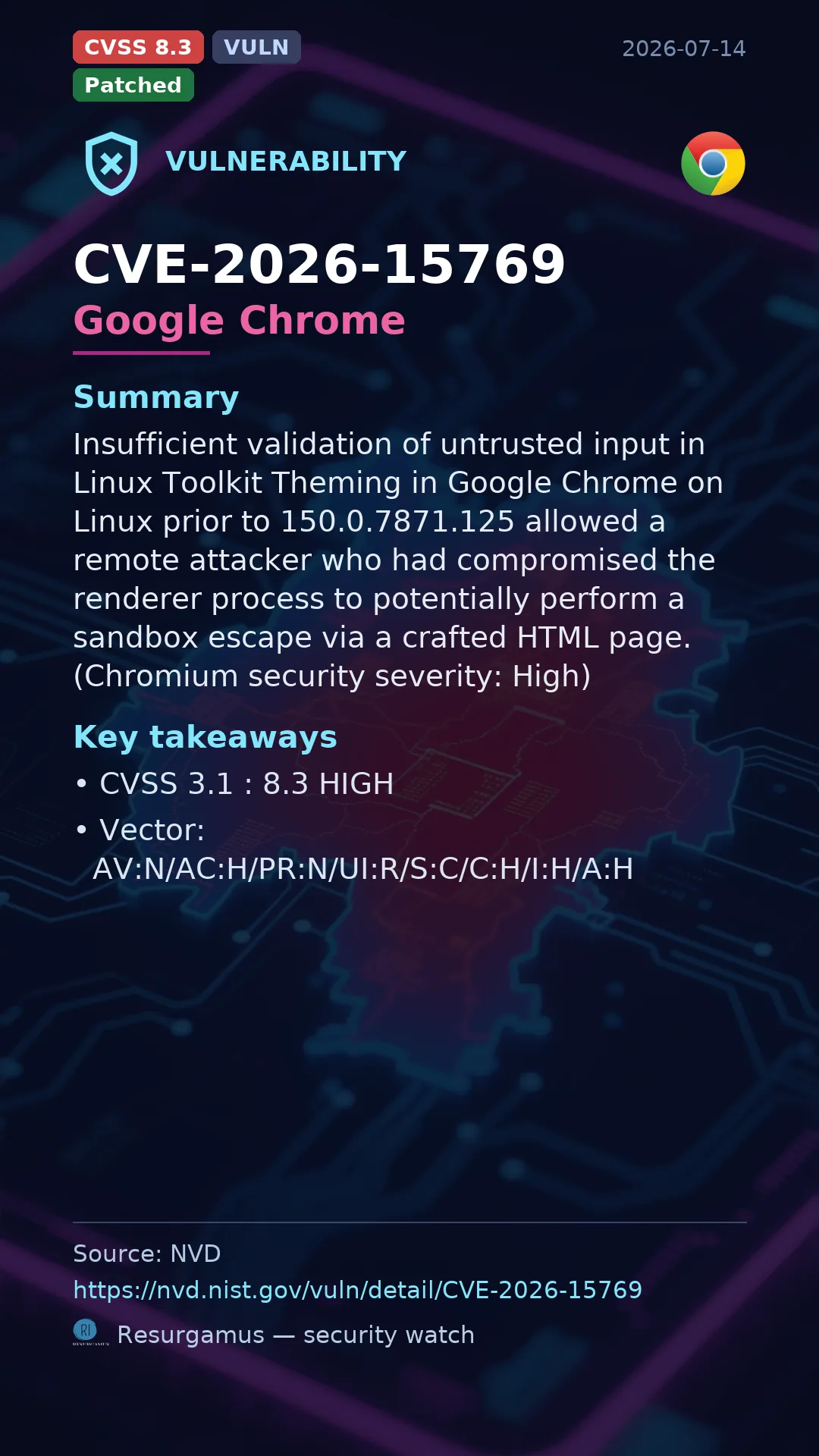 CVE-2026-15769 Google Chrome Vulnerability