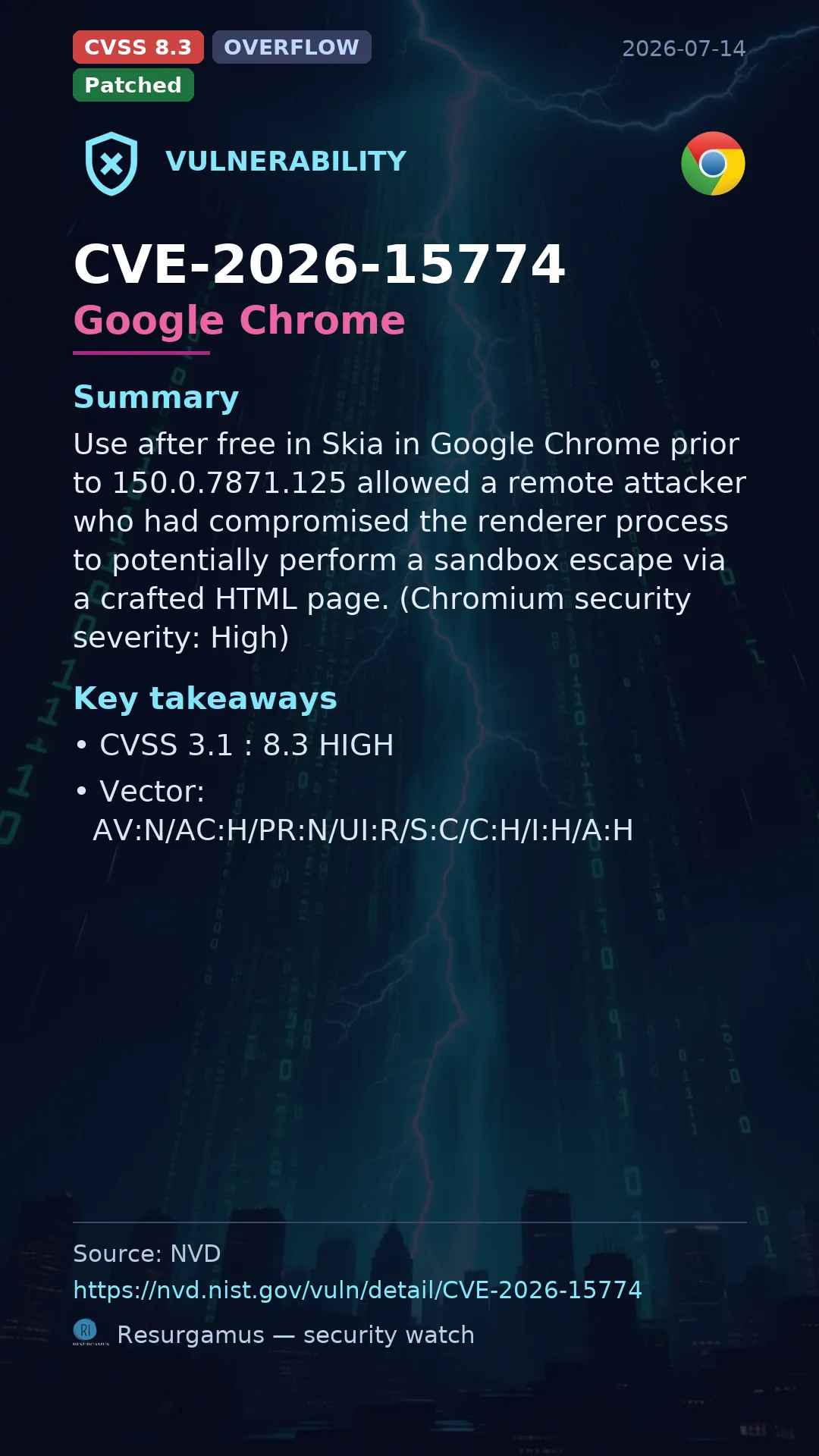 CVE-2026-15774 Google Chrome Vulnerability