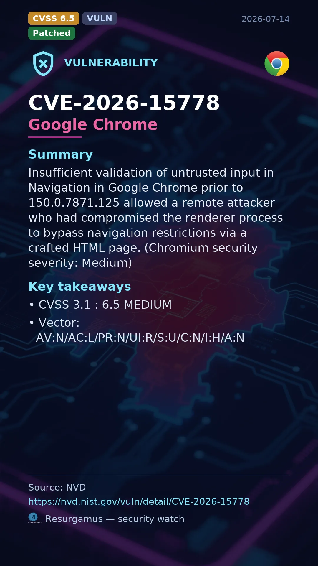 CVE-2026-15778 Google Chrome Vulnerability