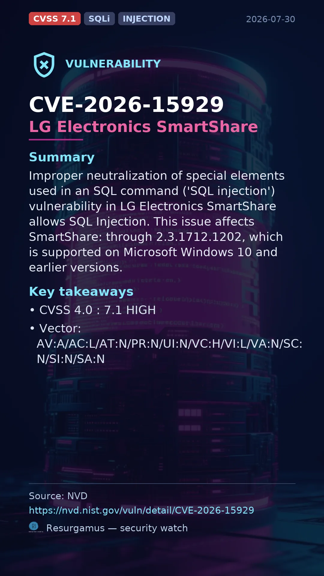 CVE-2026-15929 LG Electronics SmartShare Vulnerability