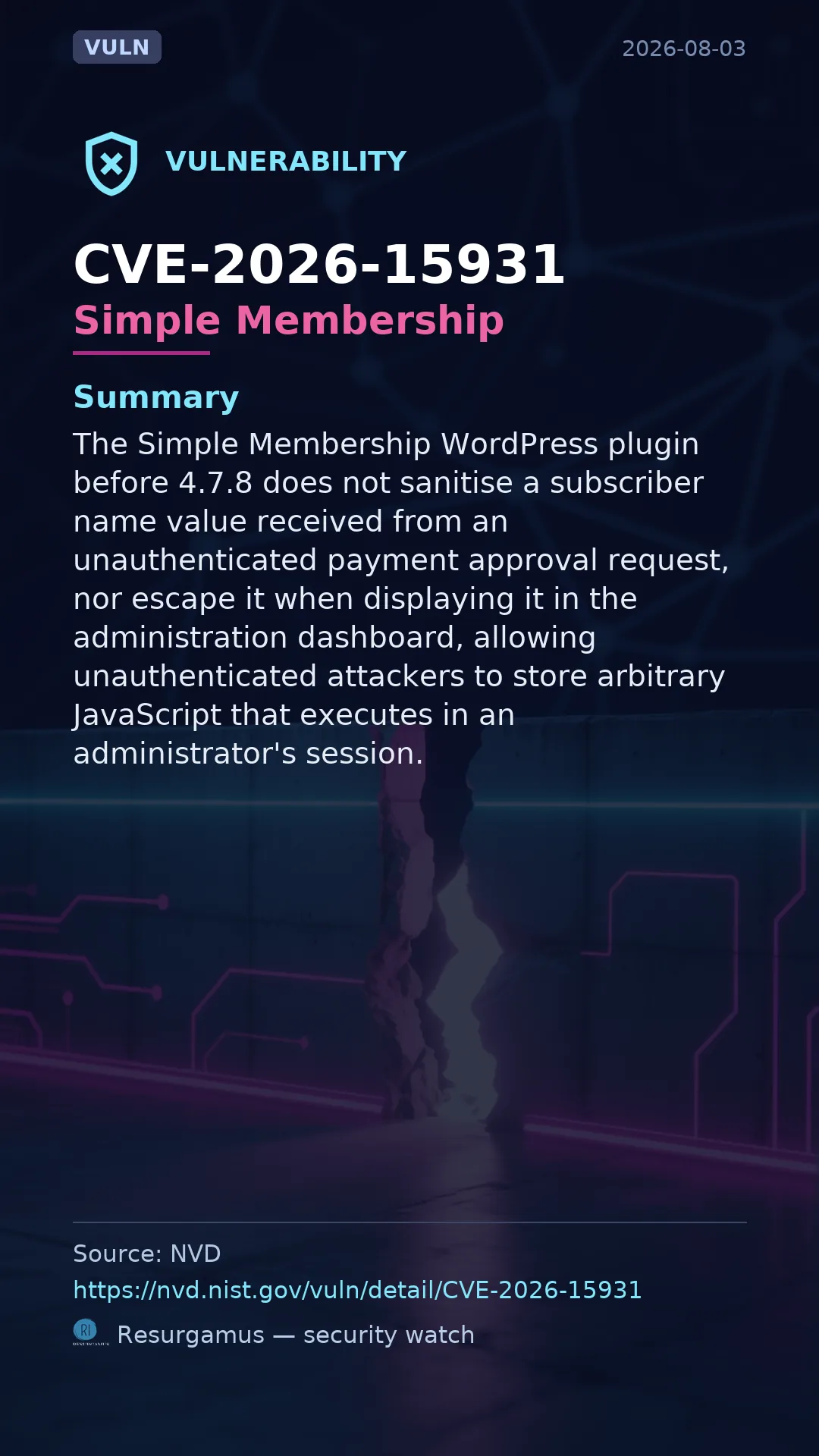 CVE-2026-15931 Simple Membership Vulnerability