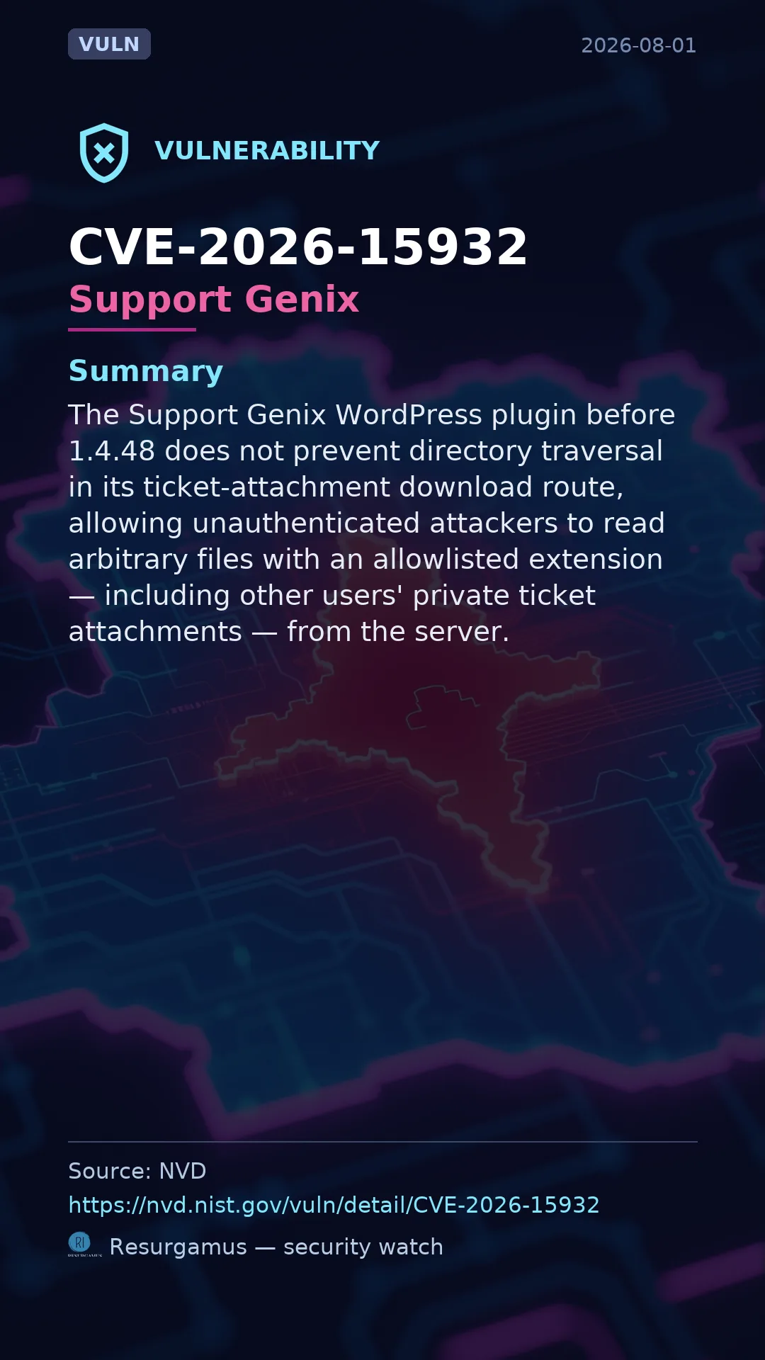 CVE-2026-15932 Support Genix Vulnerability