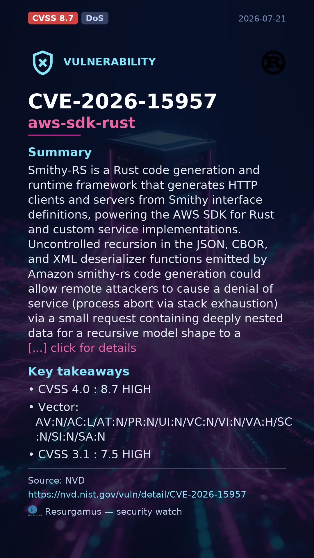 CVE-2026-15957 aws-sdk-rust Vulnerability