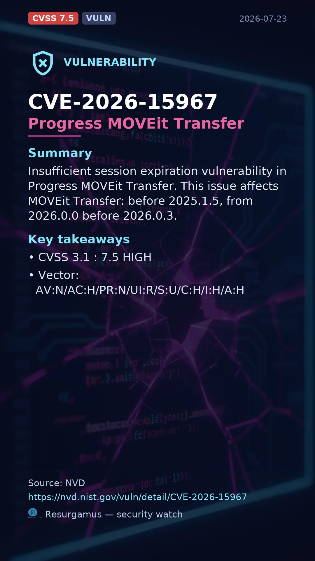 CVE-2026-15967 Progress MOVEit Transfer Vulnerability
