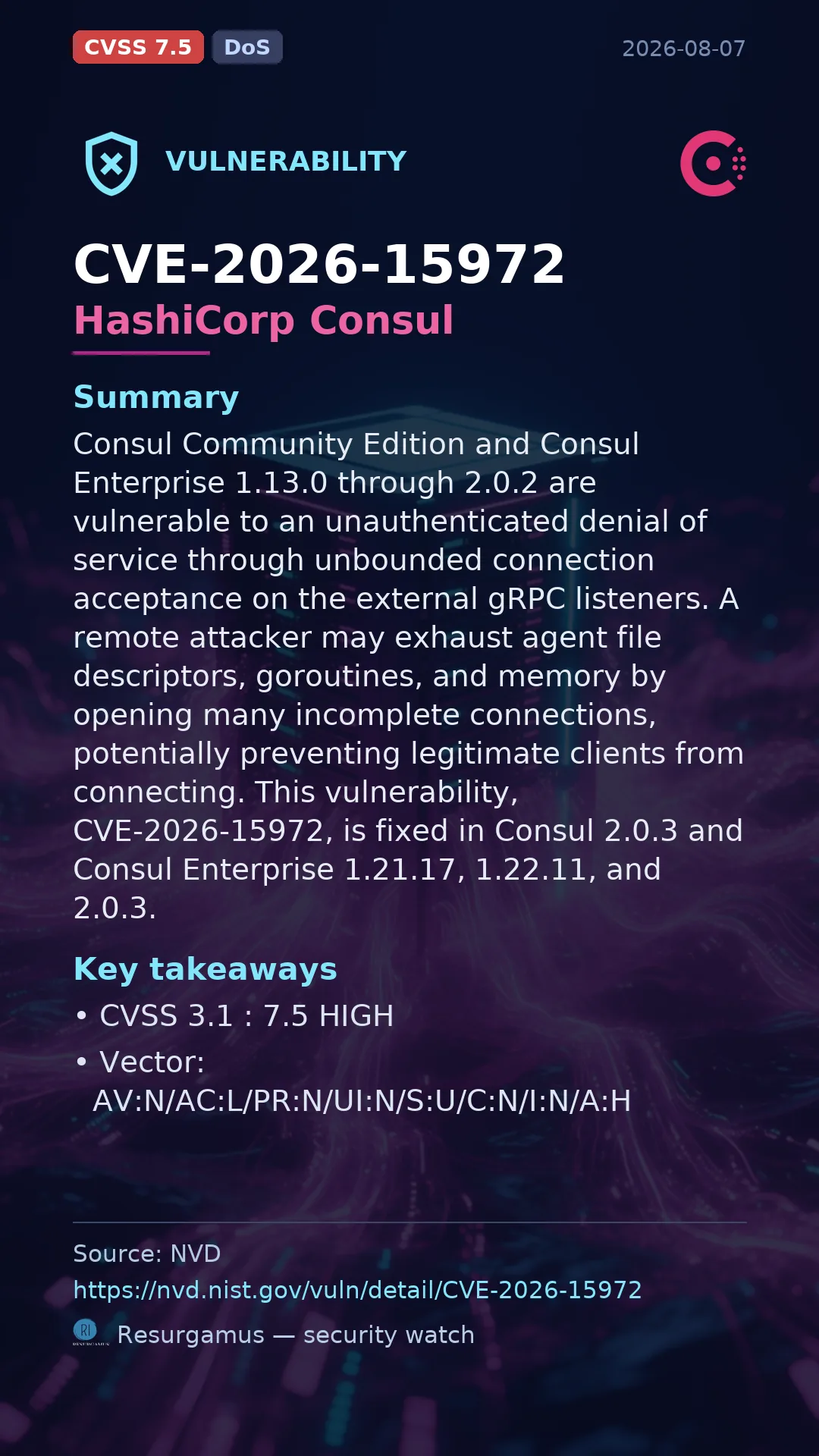 CVE-2026-15972 HashiCorp Consul Vulnerability