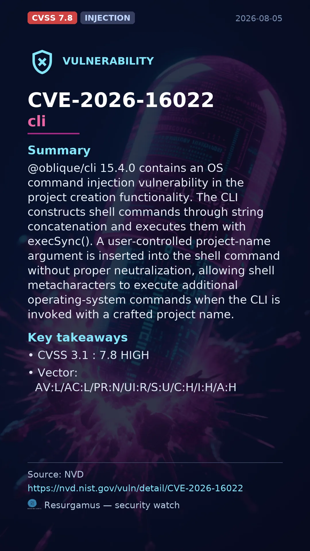 CVE-2026-16022 cli Vulnerability