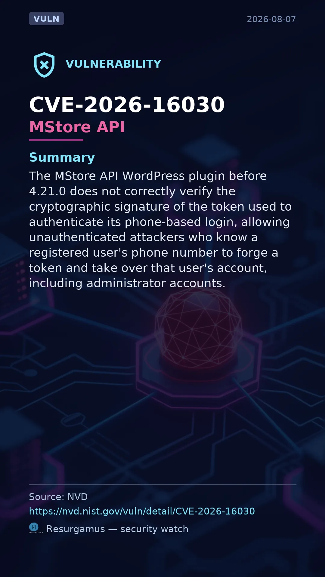 CVE-2026-16030 MStore API Vulnerability