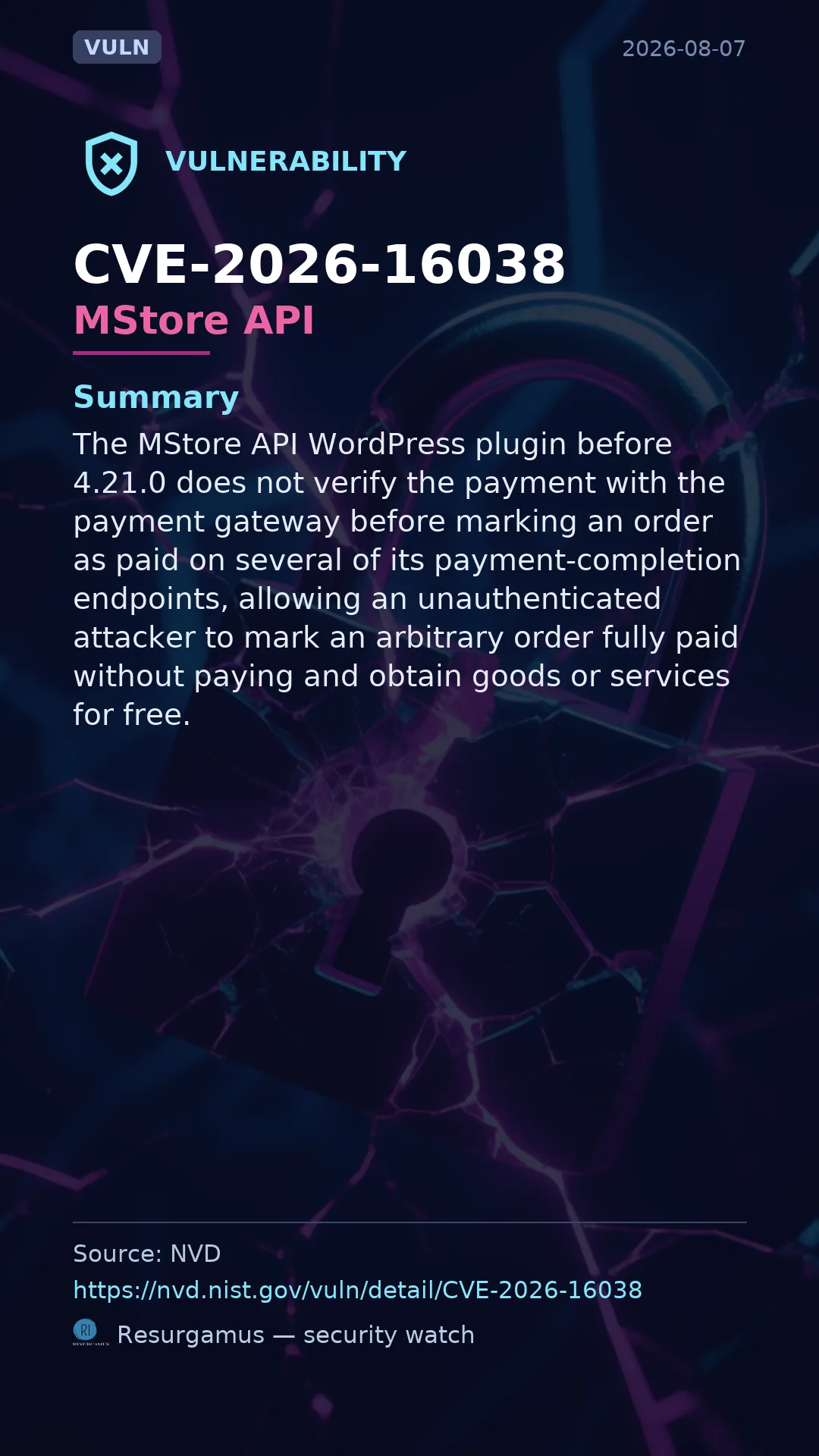 CVE-2026-16038 MStore API Vulnerability