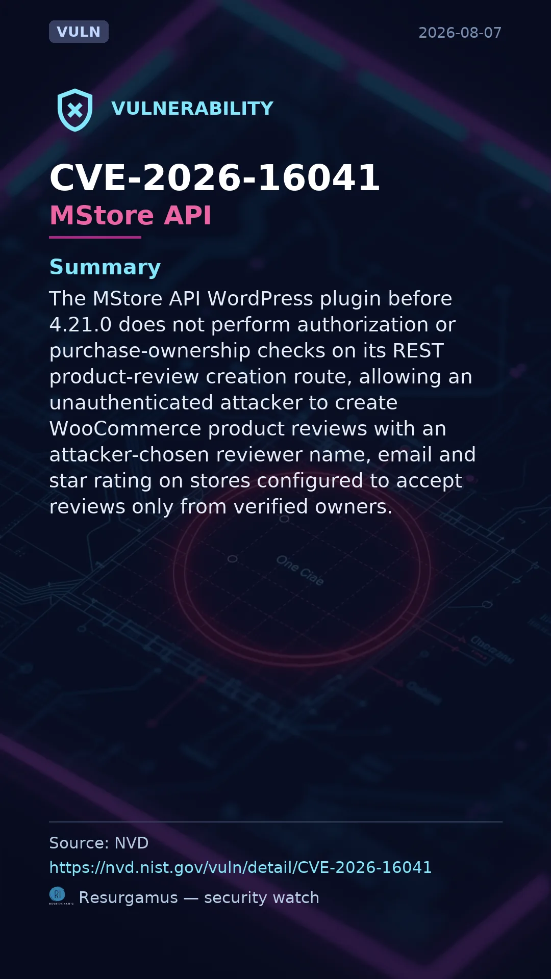 CVE-2026-16041 MStore API Vulnerability