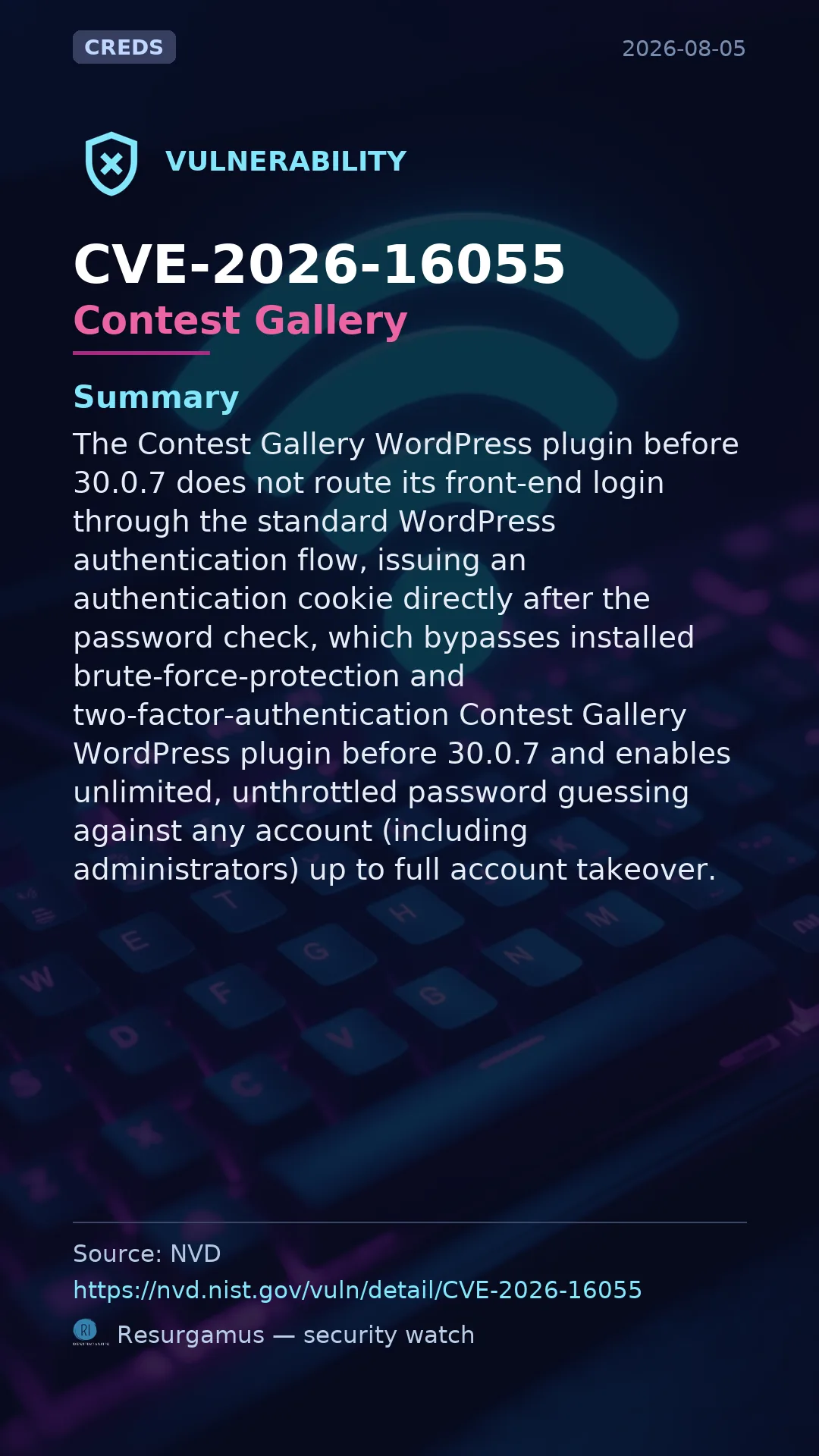 CVE-2026-16055 Contest Gallery Vulnerability