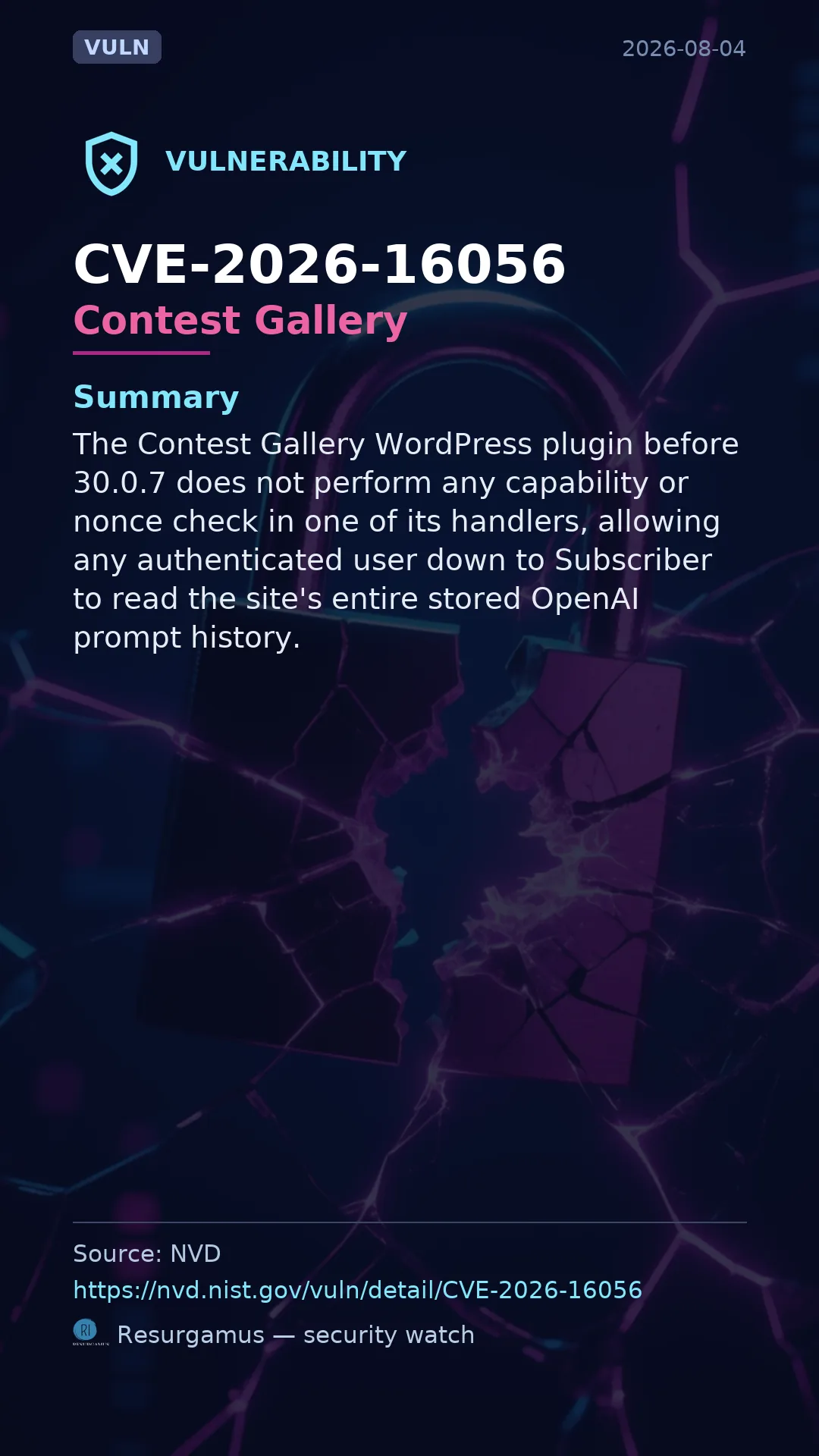 CVE-2026-16056 Contest Gallery Vulnerability