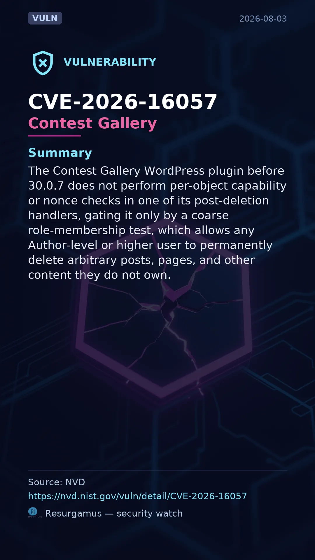 CVE-2026-16057 Contest Gallery Vulnerability