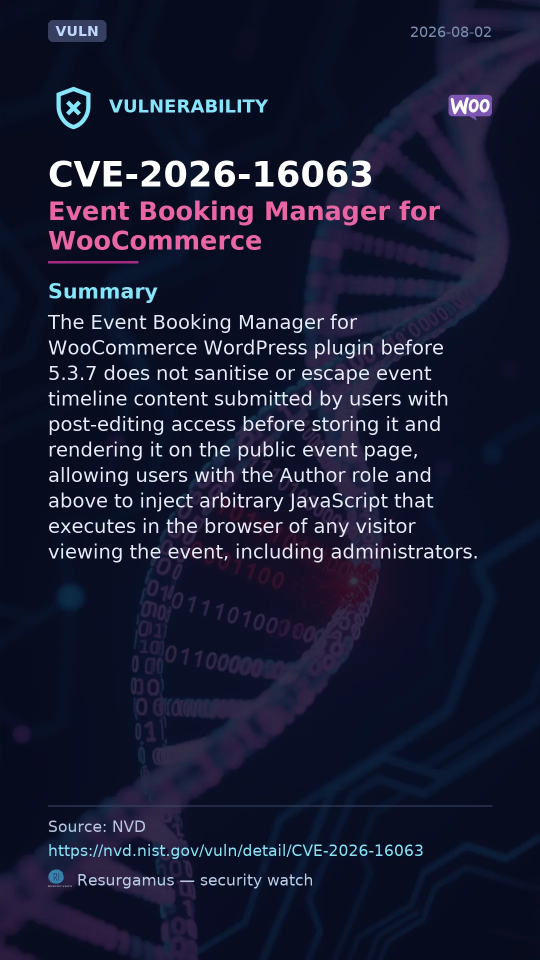 CVE-2026-16063 Event Booking Manager for WooCommerce Vulnerability
