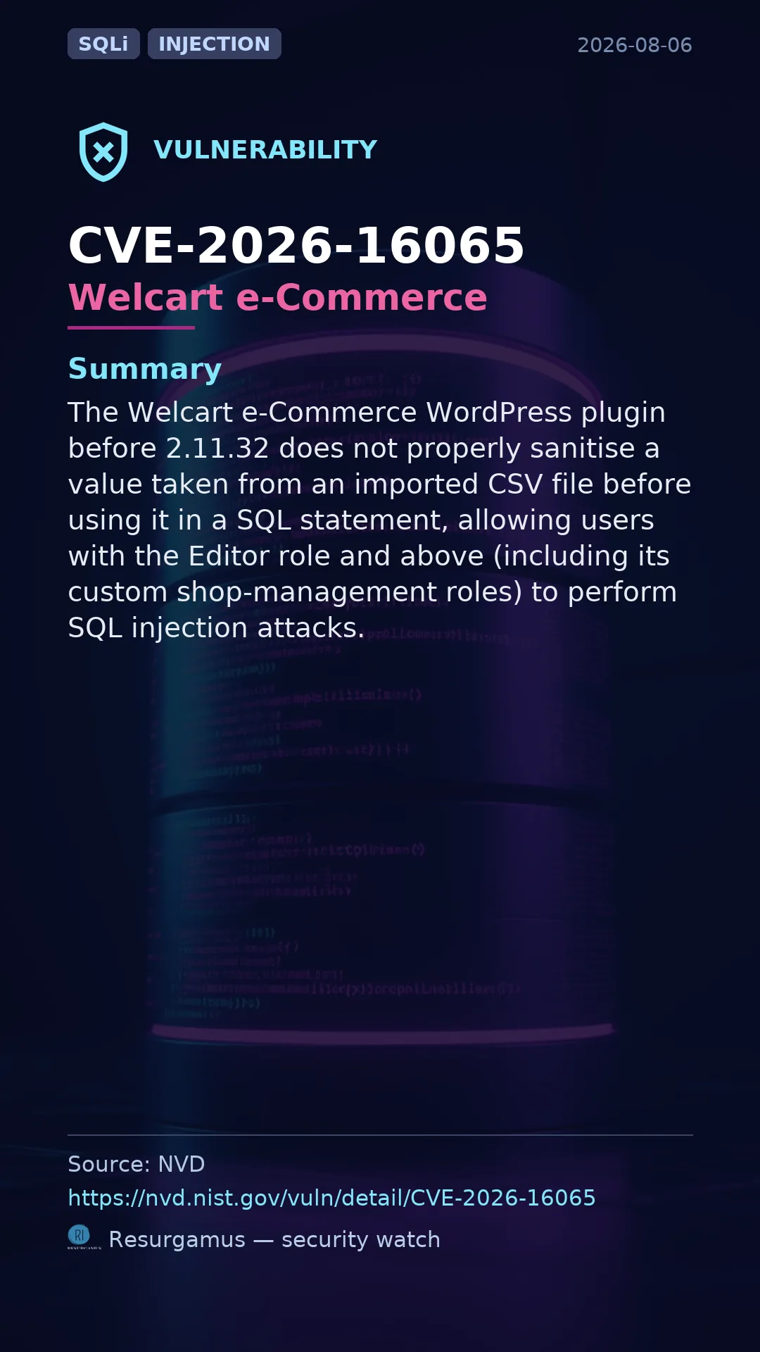 CVE-2026-16065 Welcart e-Commerce Vulnerability