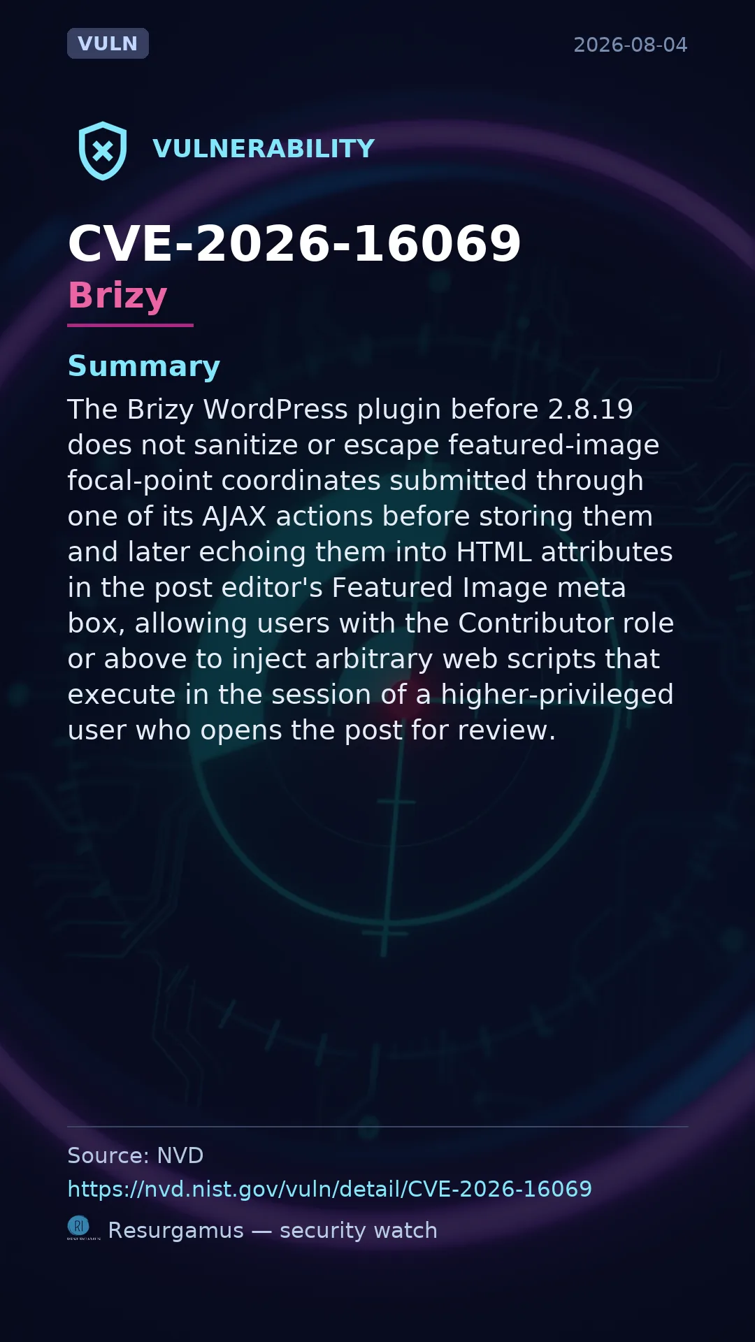 CVE-2026-16069 Brizy Vulnerability