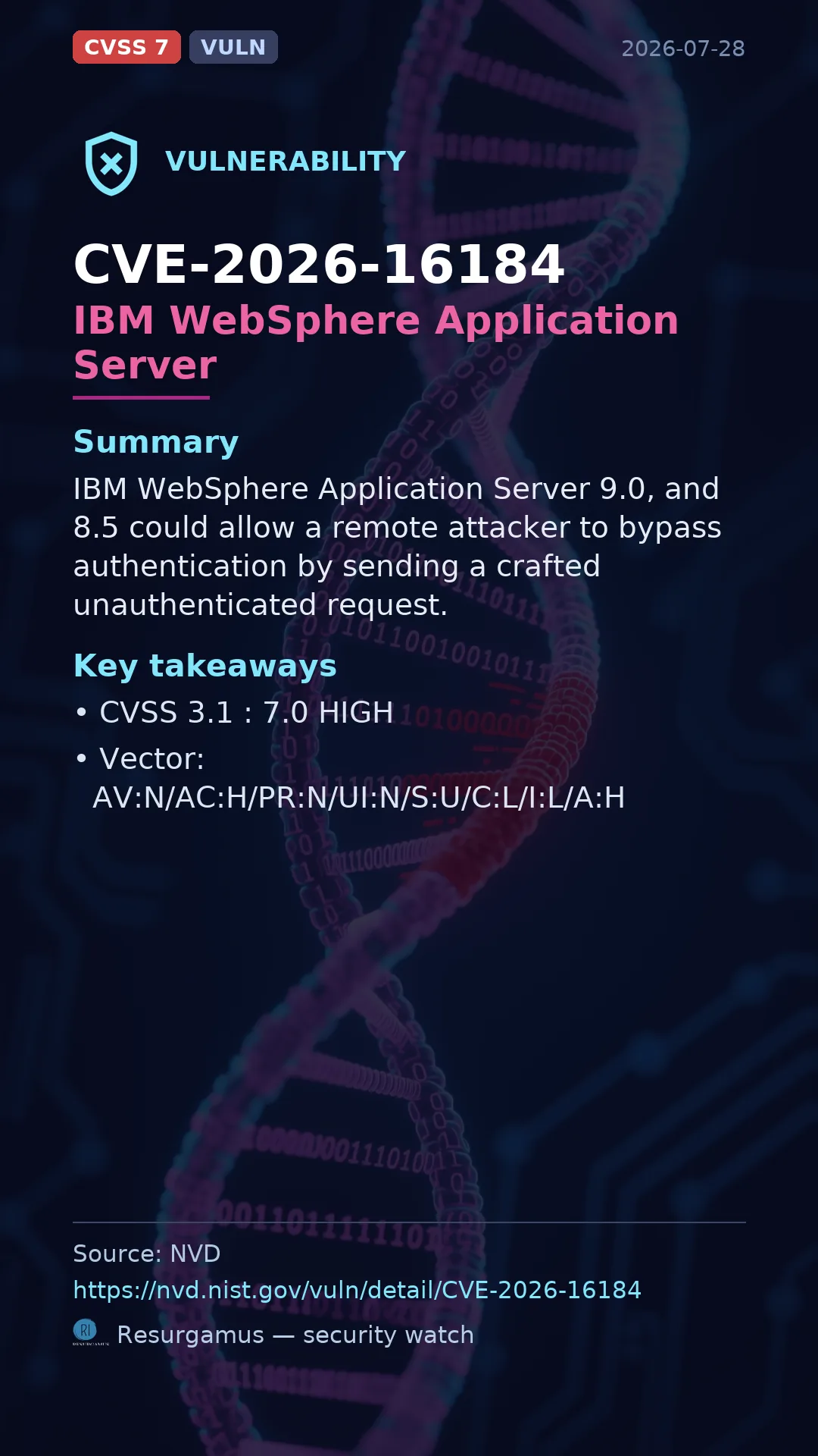 CVE-2026-16184 IBM WebSphere Application Server Vulnerability