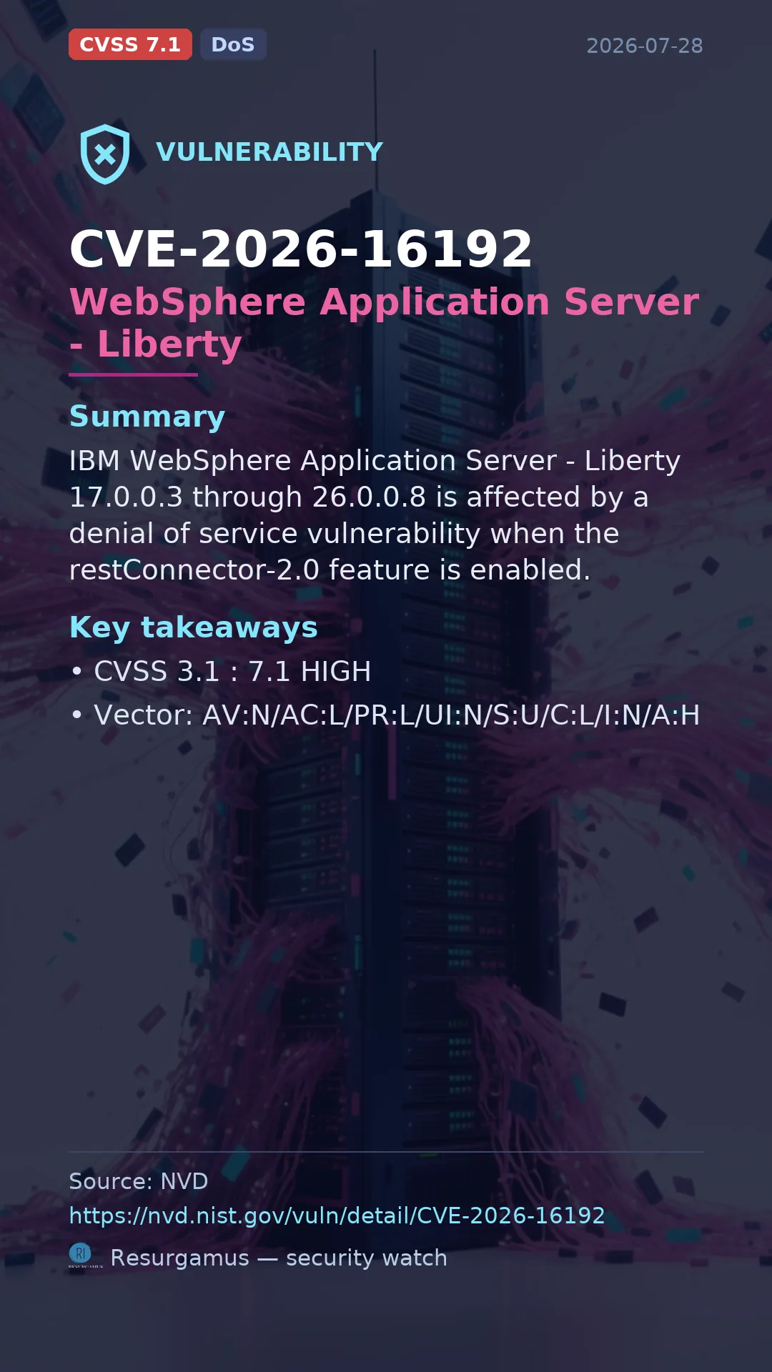 CVE-2026-16192 WebSphere Application Server - Liberty Vulnerability
