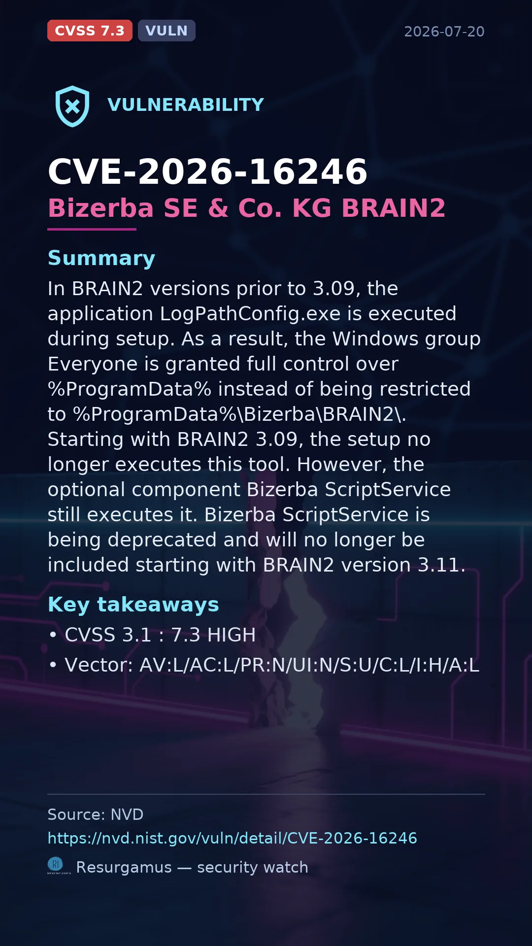 CVE-2026-16246 Bizerba SE & Co. KG BRAIN2 Vulnerability