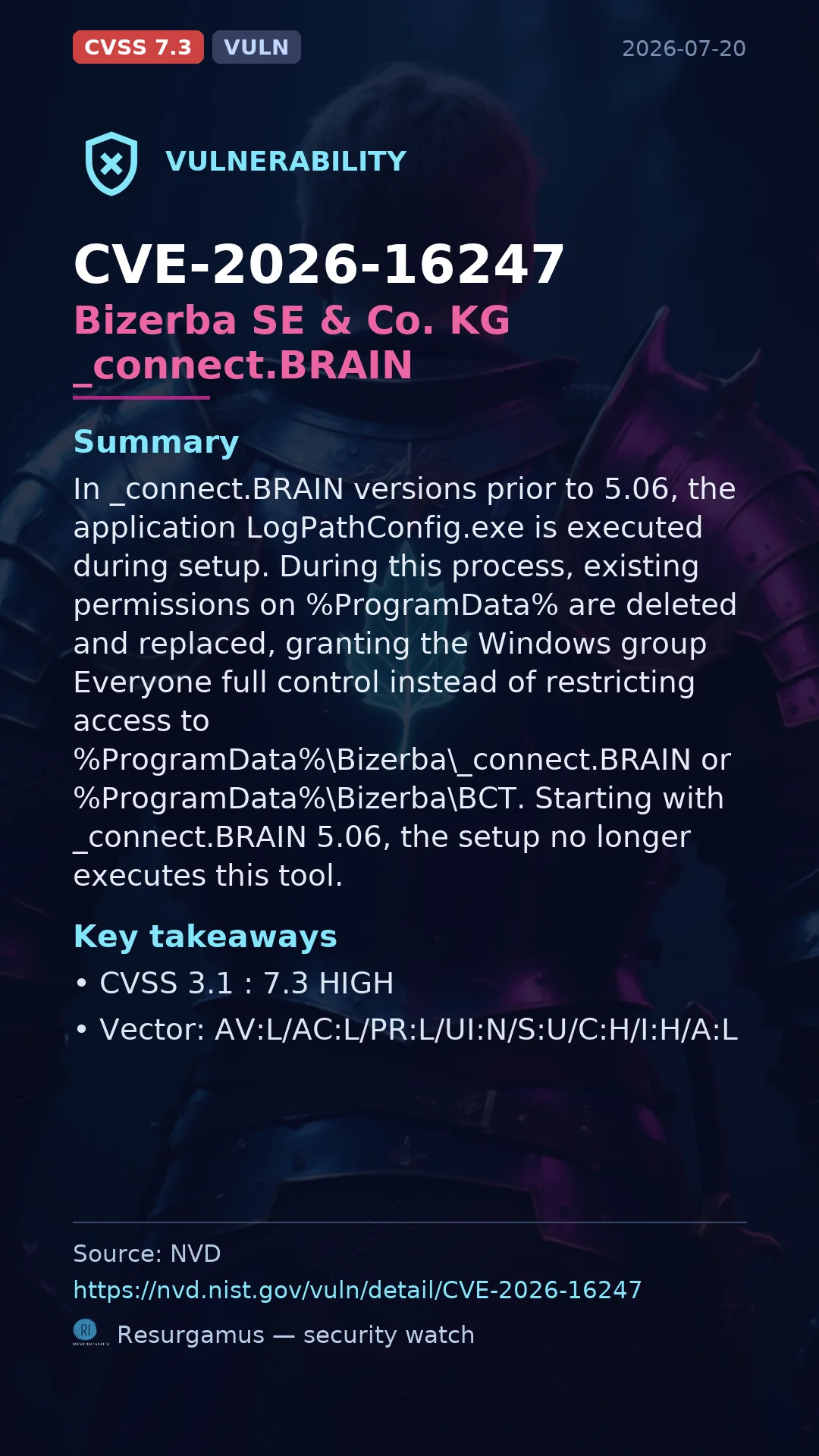 CVE-2026-16247 Bizerba SE & Co. KG _connect.BRAIN Vulnerability