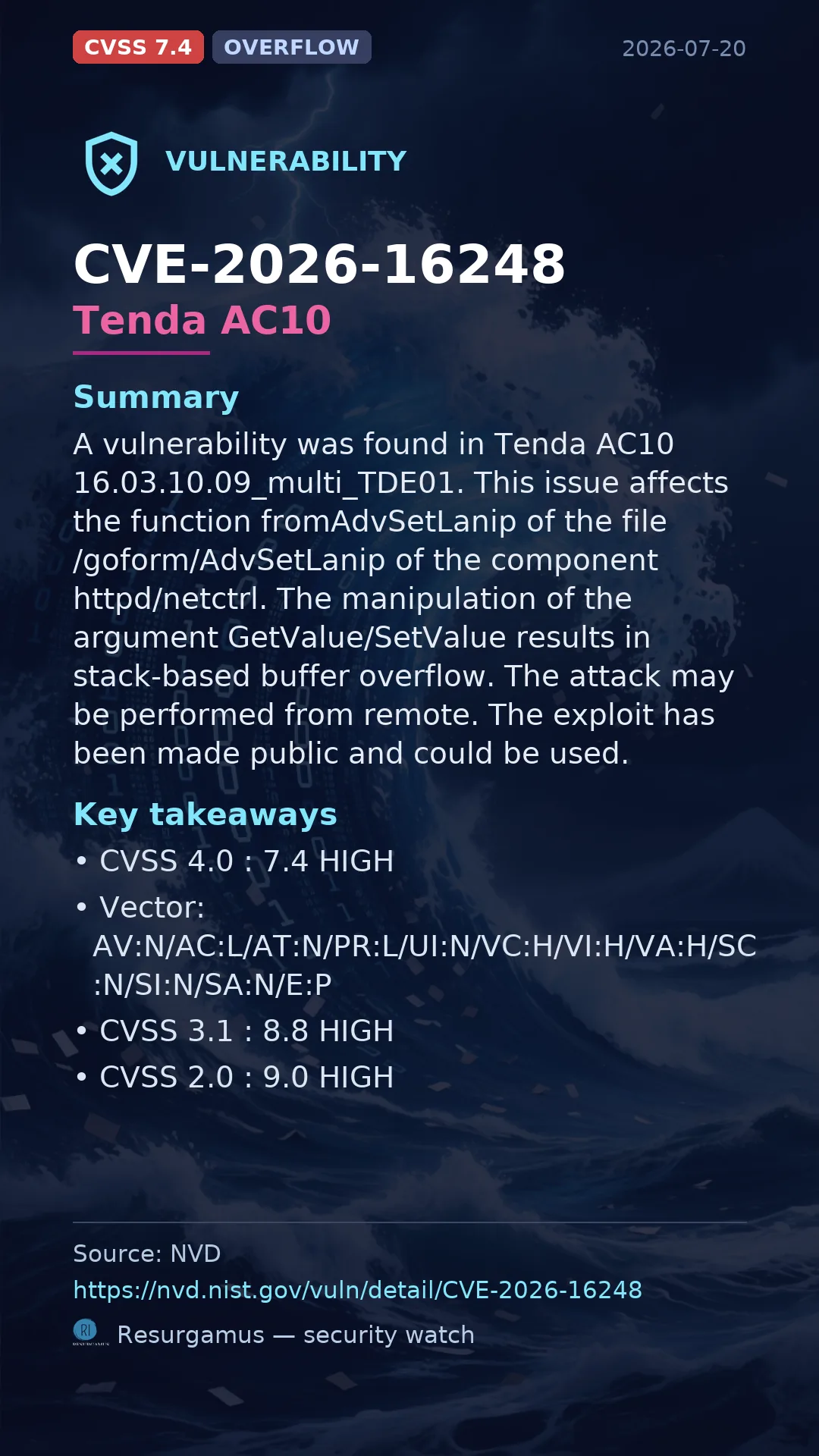 CVE-2026-16248 Tenda AC10 Vulnerability