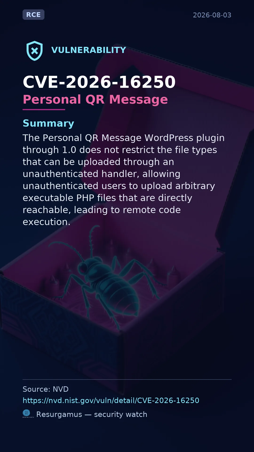 CVE-2026-16250 Personal QR Message Vulnerability