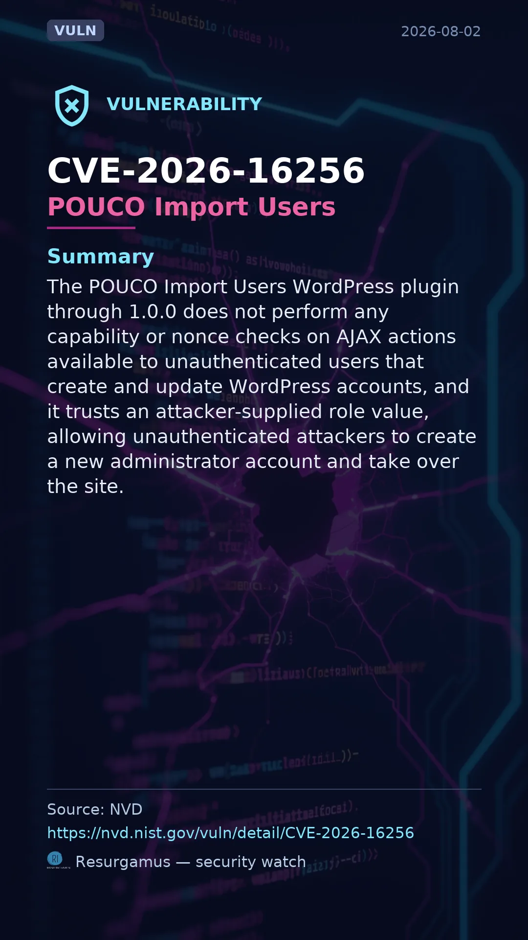 CVE-2026-16256 POUCO Import Users Vulnerability