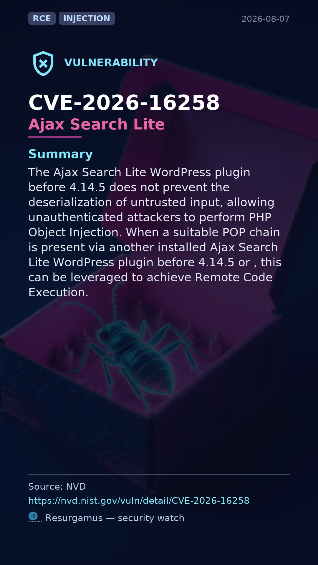 CVE-2026-16258 Ajax Search Lite Vulnerability