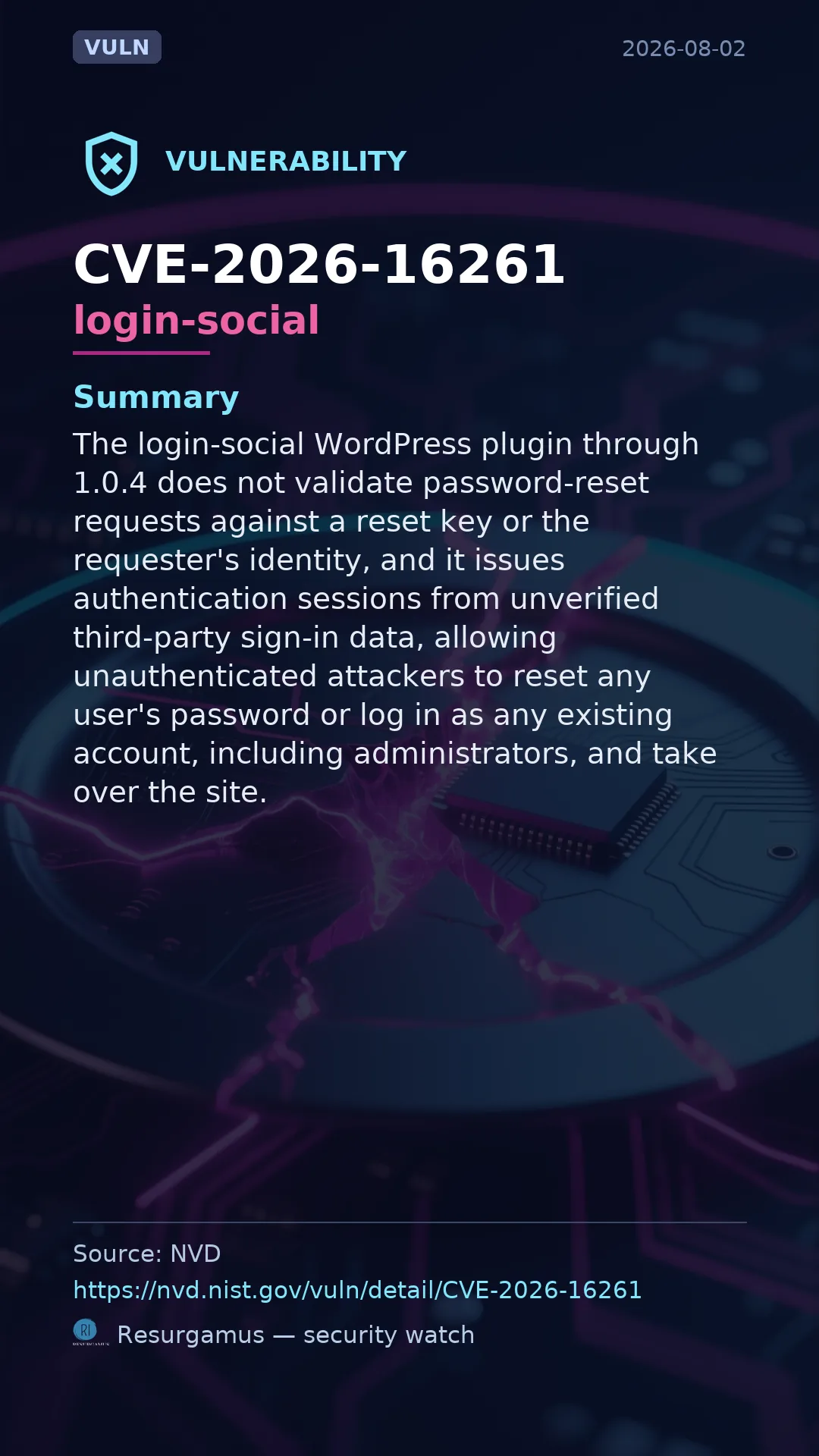 CVE-2026-16261 login-social Vulnerability