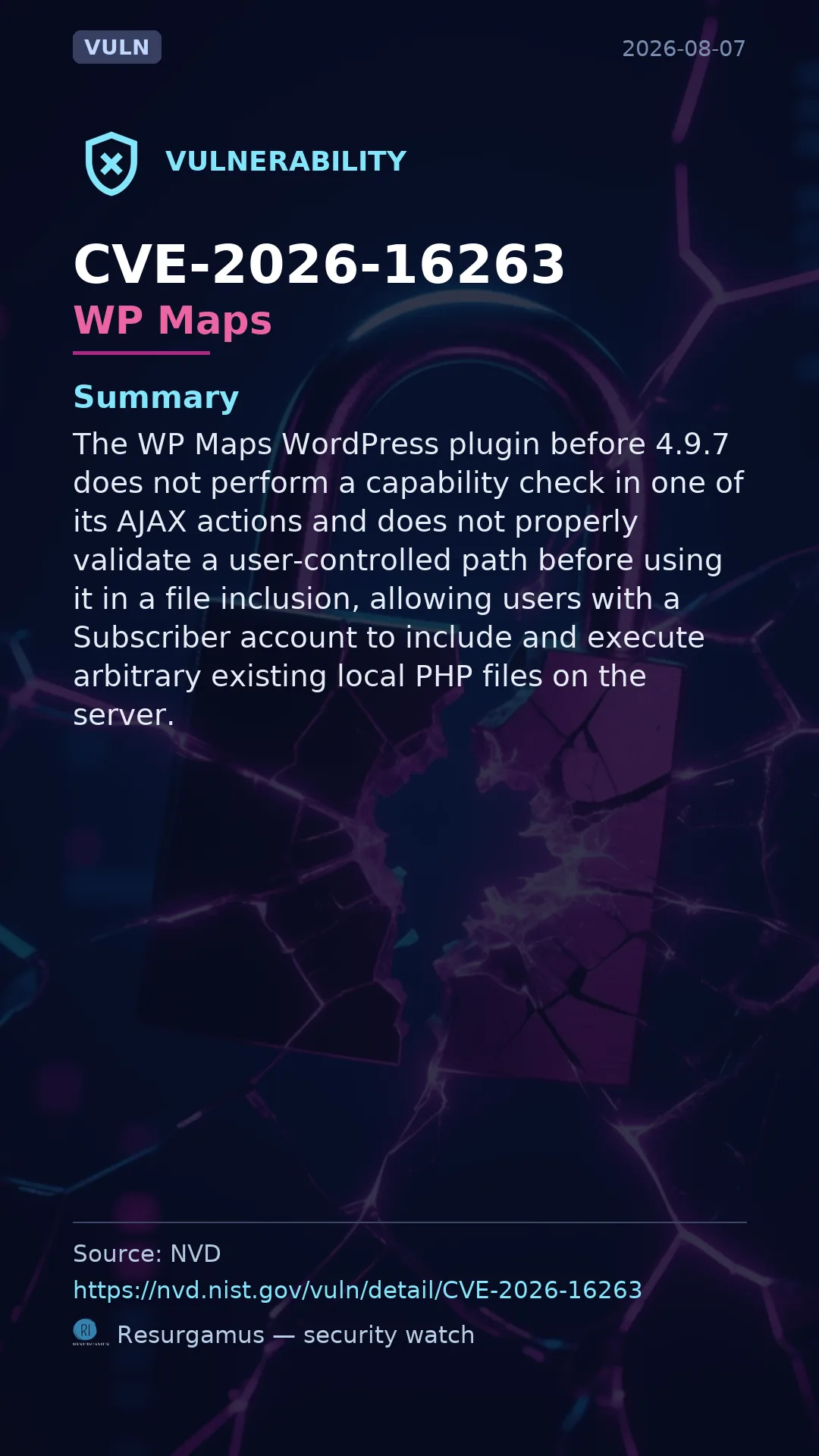 CVE-2026-16263 WP Maps Vulnerability