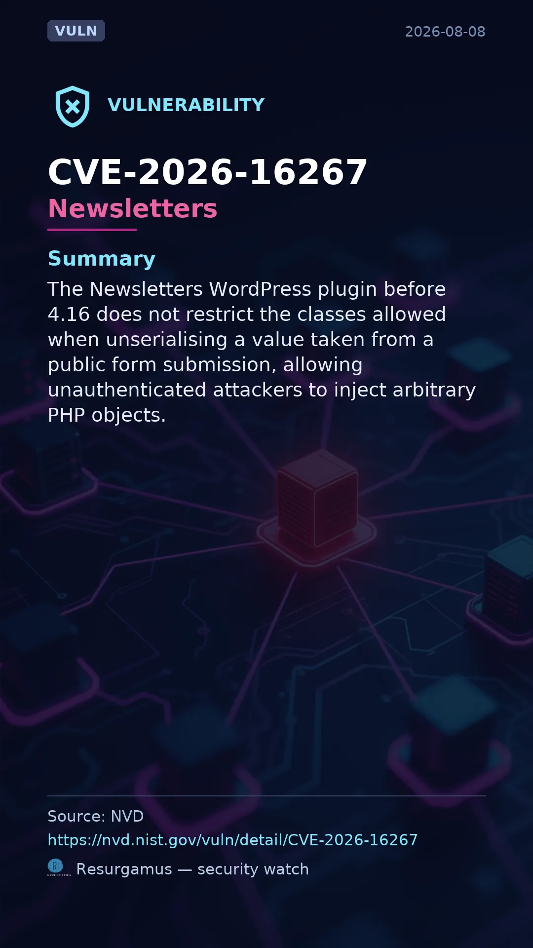 CVE-2026-16267 Newsletters Vulnerability
