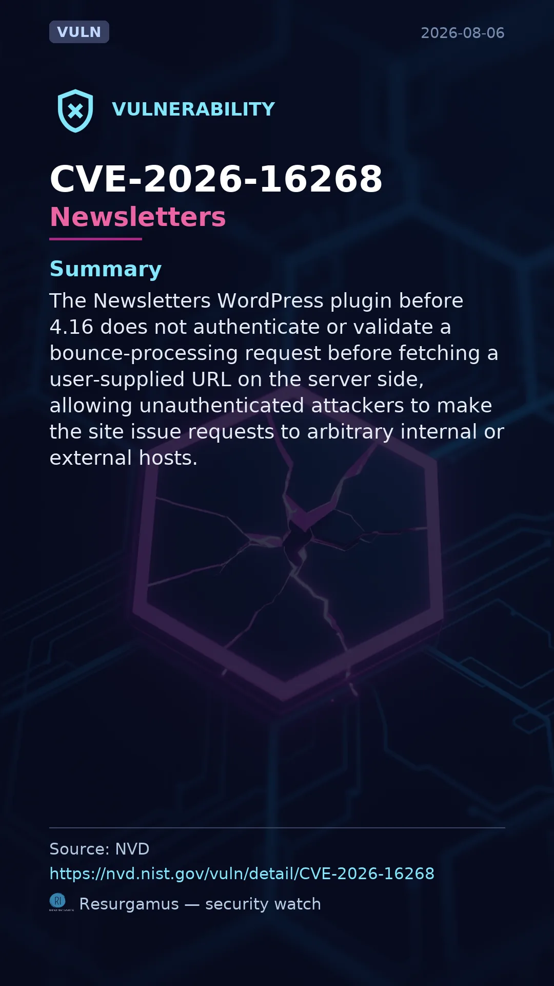 CVE-2026-16268 Newsletters Vulnerability