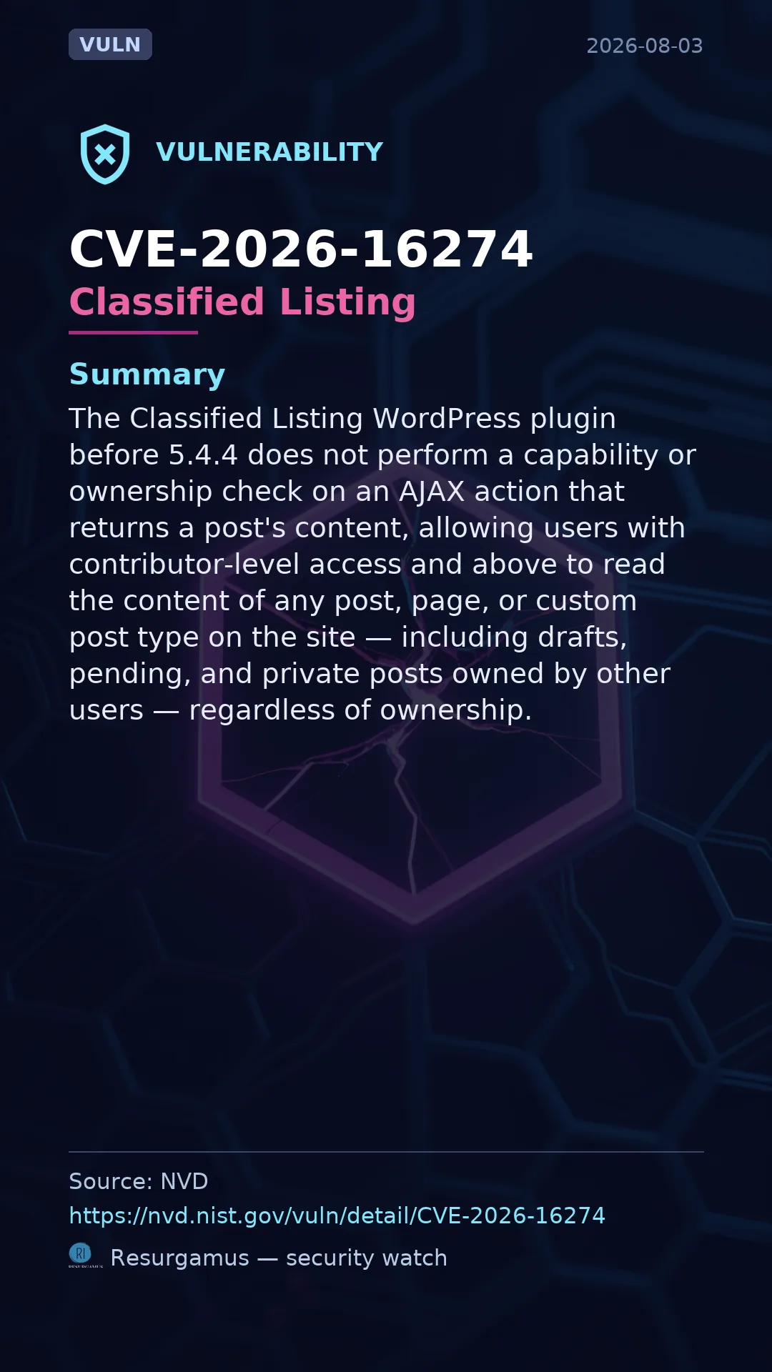CVE-2026-16274 Classified Listing Vulnerability