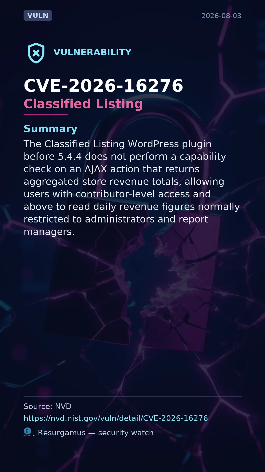 CVE-2026-16276 Classified Listing Vulnerability