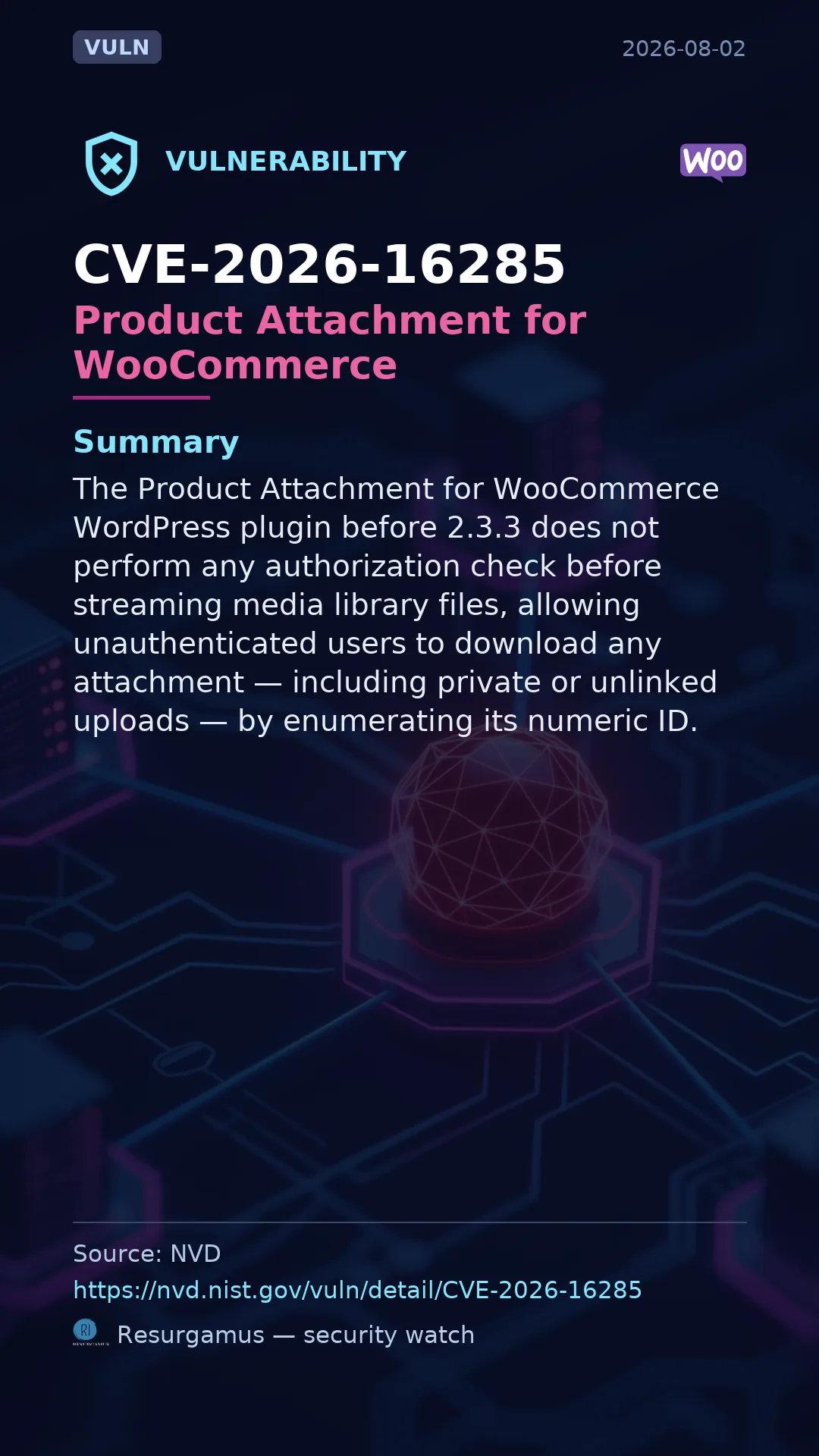 CVE-2026-16285 Product Attachment for WooCommerce Vulnerability