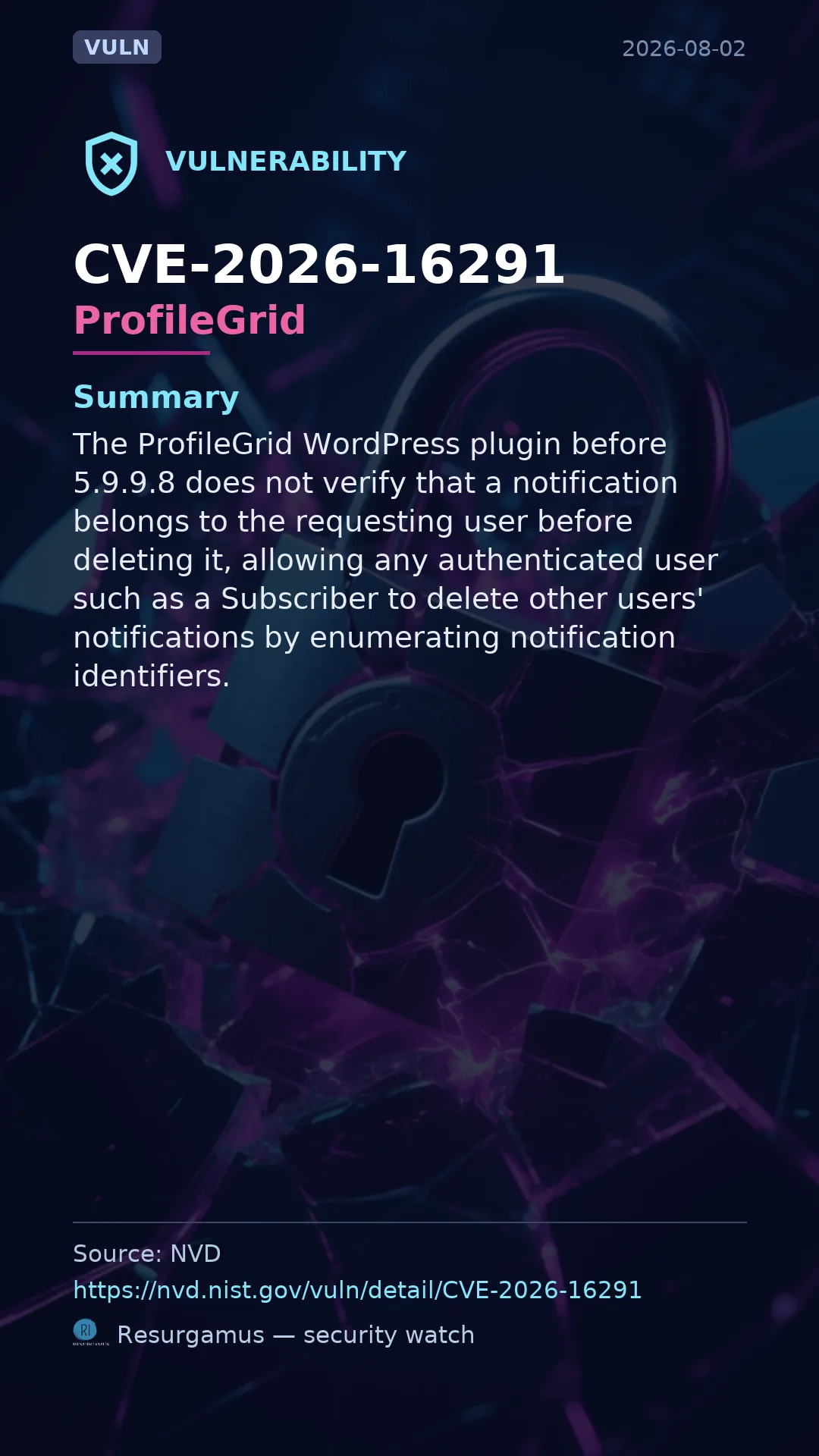 CVE-2026-16291 ProfileGrid Vulnerability