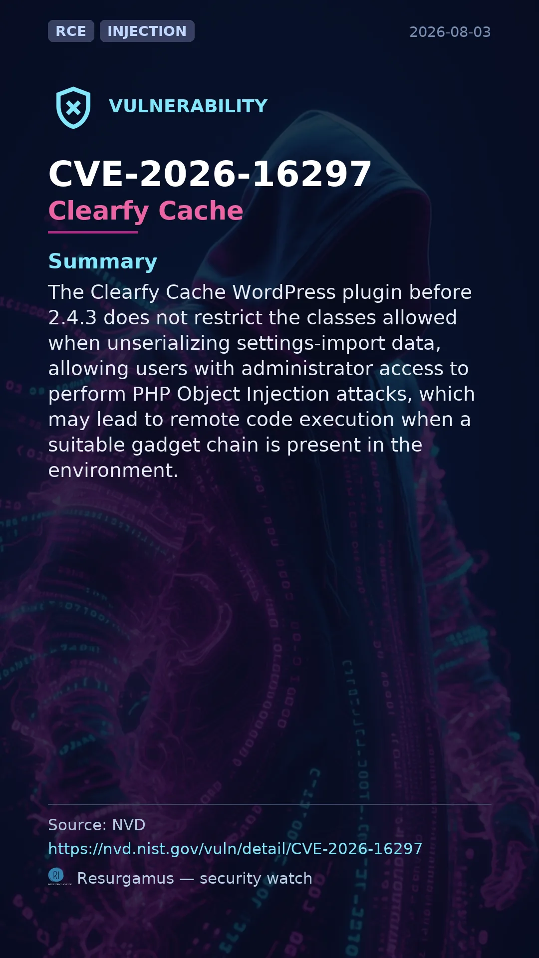 CVE-2026-16297 Clearfy Cache Vulnerability