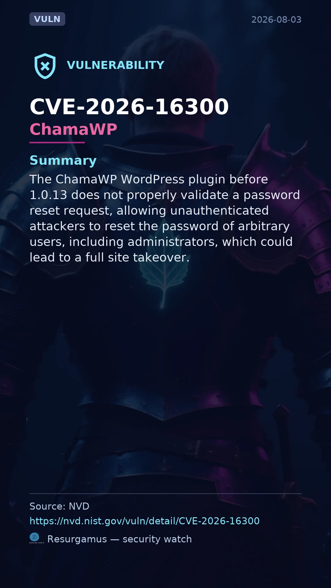 CVE-2026-16300 ChamaWP Vulnerability