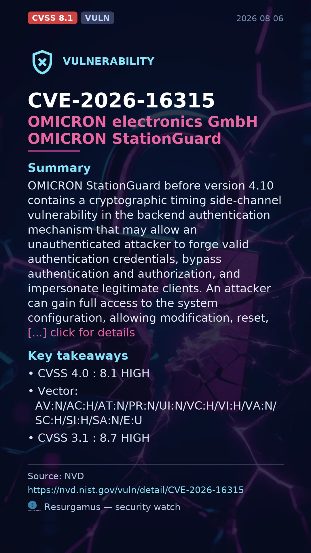 CVE-2026-16315 OMICRON electronics GmbH OMICRON StationGuard Vulnerability